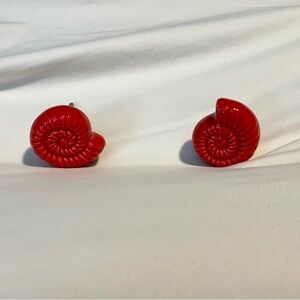 **VINTAGE** Ceramic Nautilus Shaped Drawer/Cabinet Knobs/Pulls -Red/Orange *EUC*